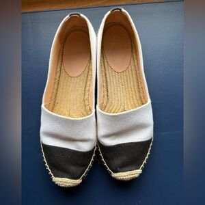 J.Crew canvas colorblock black & white espadrille flats, size 9.5